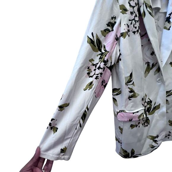 Philosophy White Floral Women's Blazer Size L Sophisticated One Button Closure - Picture 7 of 8